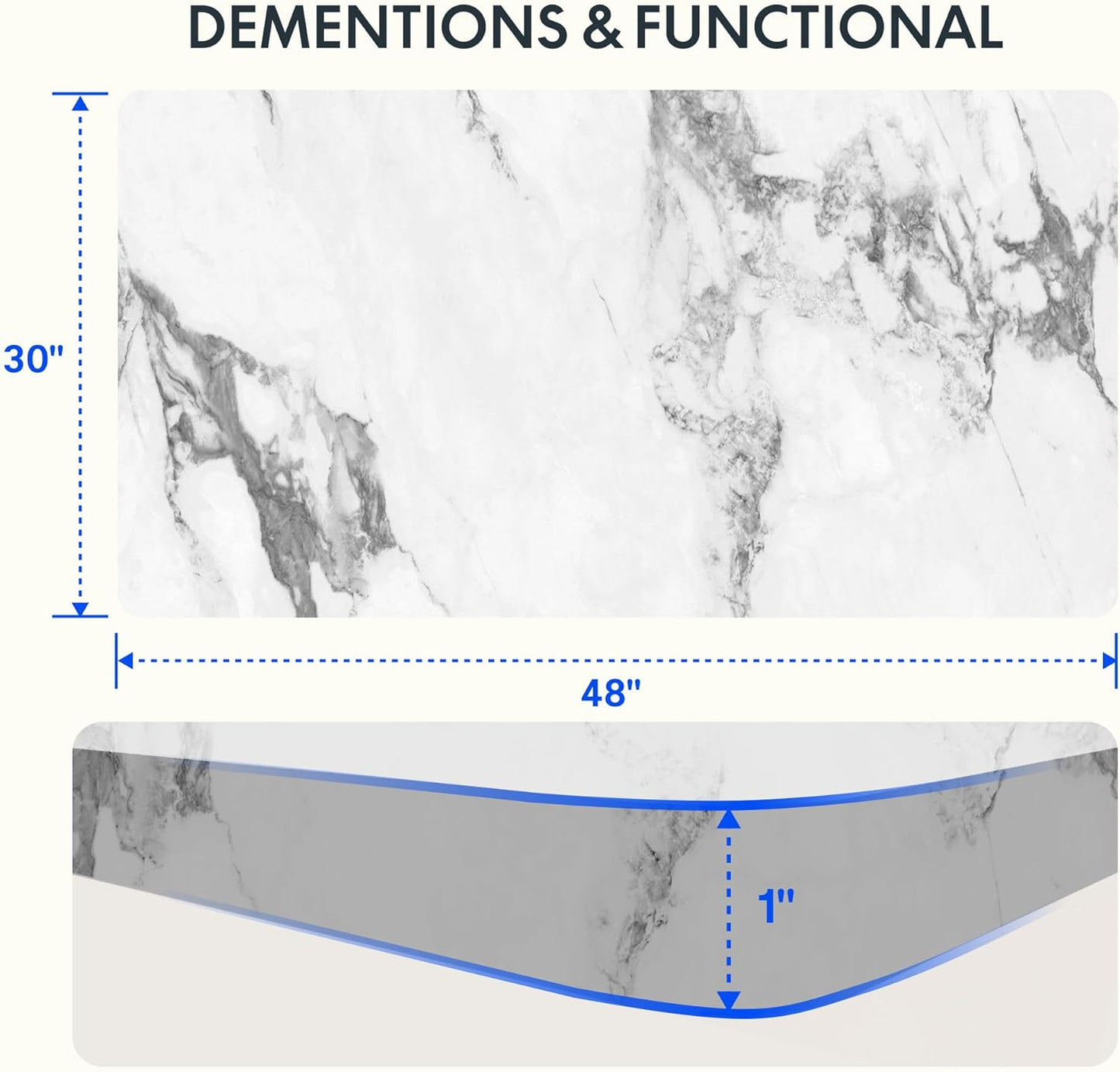 FLEXISPOT EN2 Whole-Piece Standing Desk with Clamp Power Strip, 48 x 30 Electric Stand Up Height Adjustable Desk with Cable Management (White Frame + 48" Marble Gray Top, 2 Packages)