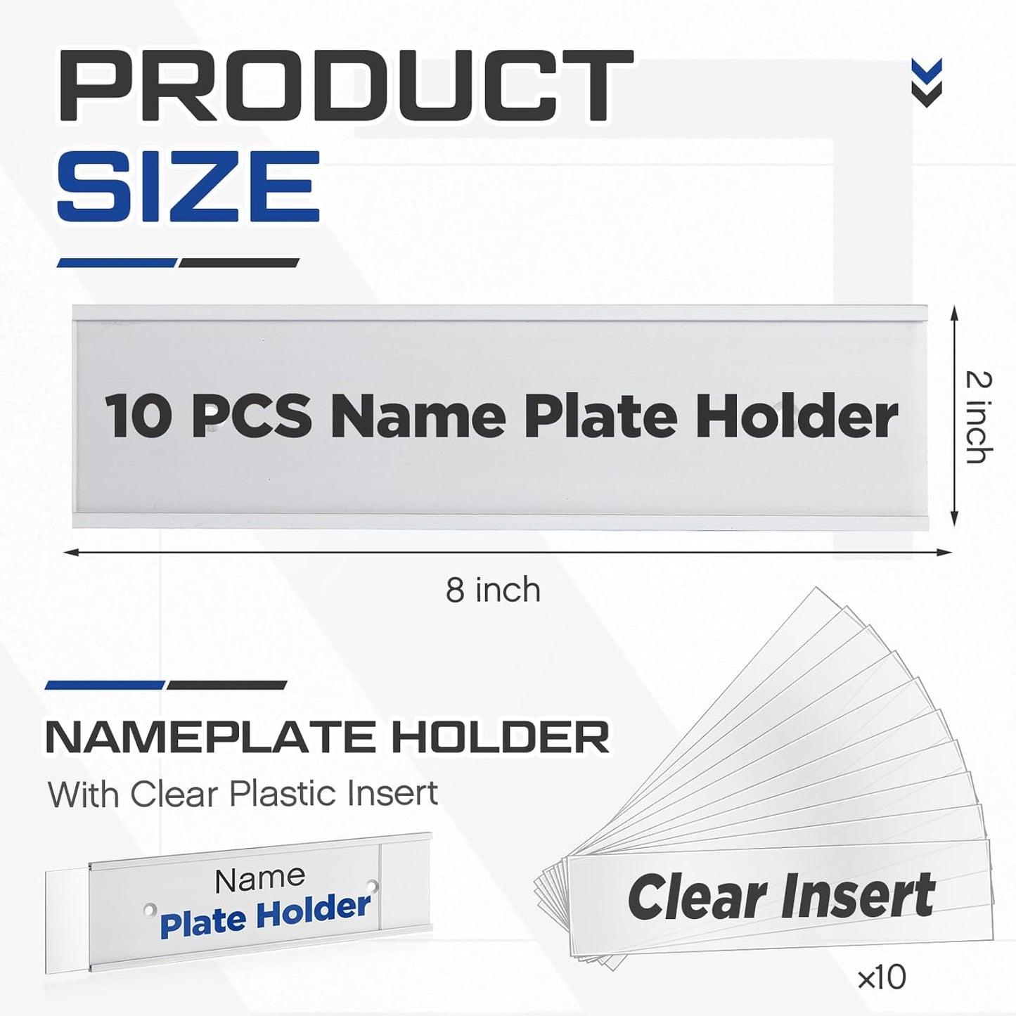 Thyle 10 Pcs Wall Nameplate Holder with Clear Insert Aluminum Door Name Plate Holder Wall Mount Door Sign for Display Offices Businesses Department Meeting Room Cubicle(Silver,2 x 8 Inch)