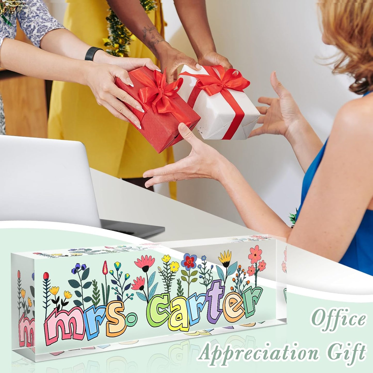 Teacher Name Plate for Desk, Desk Name Plate Personalized, Office Decor for Women Men, Acrylic Desktop Accessories, Office Appreciation Gifts for Teacher Boss Social Workers Nurse Employee (Orchid)