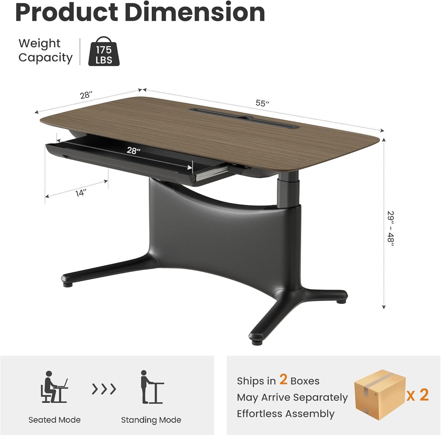 COLAMY Electric Standing Desk, Whole-Piece Gaming Desk with Dual Motors, Ergonomic Footrest, Drawers for Storage, Adjustable Height Sit-Stand Desk for Home Office (Veneer Desktop, Walnut + Black)