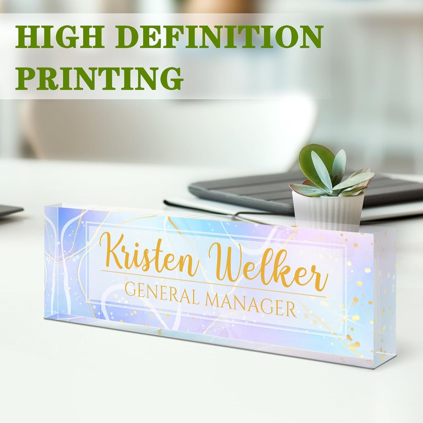 Gowellly Desk Name Plate Personalized - Custom Acrylic Name Plate for Desk - Enterprise Custom Logo/Text nameplates - Employee Appreciation Gifts (Colored Marble-2)