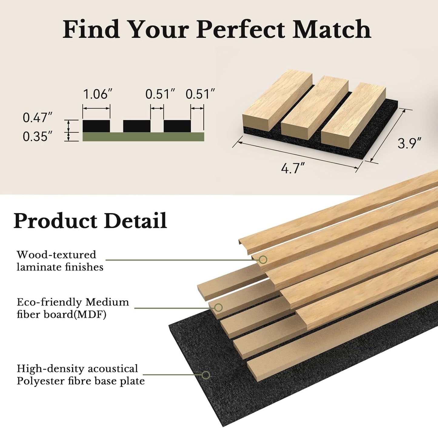 MISSDAY Wood Slat Acoustic Wall Panels, 5 Packs 3.9" x 4.7" Sample Pack Soundproof Panel For Interior Wall Decor Noise Absorbing-3D Textured Wooden Panel Peel and Sound-Absorbing, Office, Studio