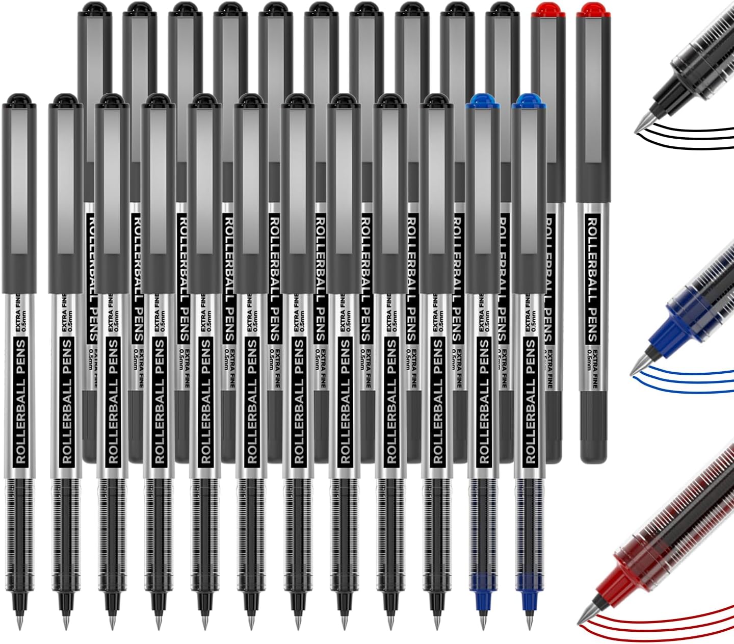 Shuttle Art RollerBall Pens, 25 Pack(21 black 2 blue 2 red) Fine Point Roller Ball Pens, 0.5mm Liquid Ink Pens for Writing Journaling Taking Notes School Office