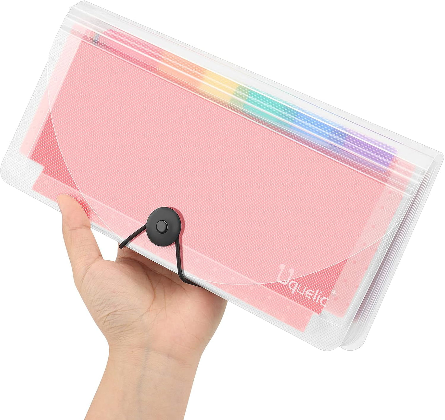 Uquelic 2 Pack File Organizer Stand -13 Pockets Expanding Coupons File Folder Organizer Storage, Rainbow Large Capacity Coupon Organizer with Label, Business Check Binder (Double Clear)