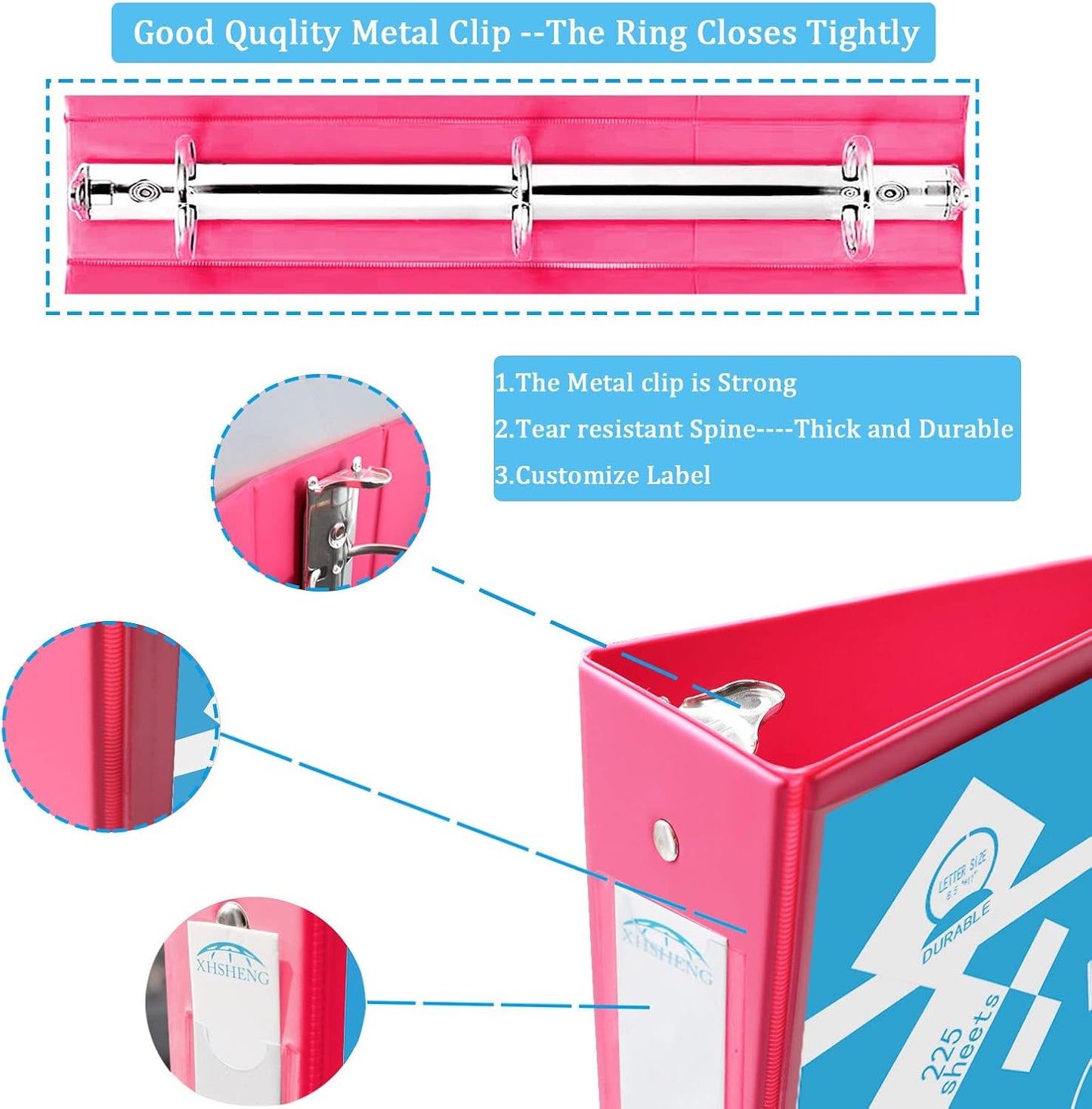 2 Inch 3 Ring Binders,Multicolor Customizable Round Ring Binder for School,Office,Home,Purple/Pink/Blue/Green,4 Pack