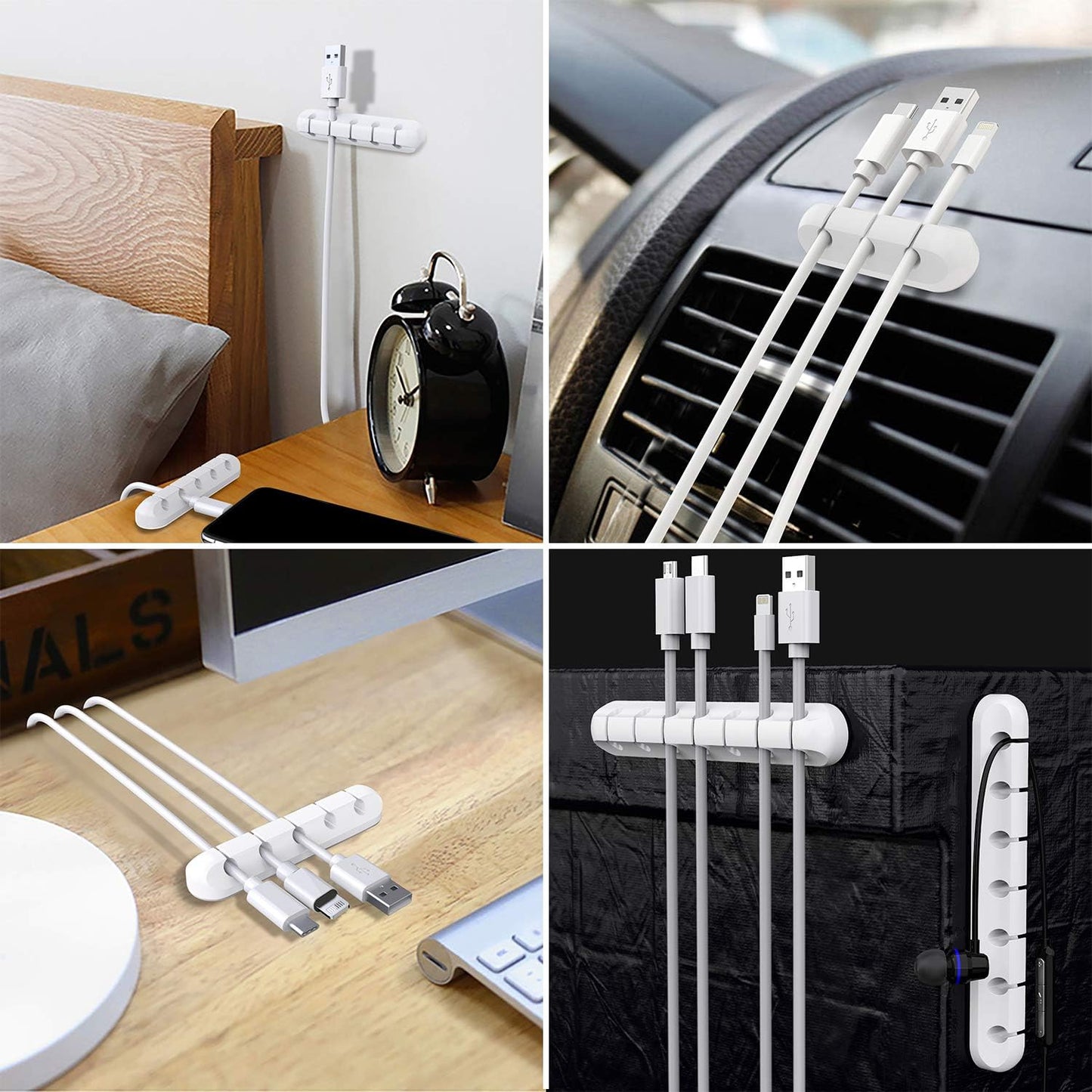 SOULWIT Cable Holder Clips, 3-Pack Cable Management Cord Organizer Clips Silicone Self Adhesive for Desktop USB Charging Cable Nightstand Power Cord Mouse Cable Wire PC Office Home