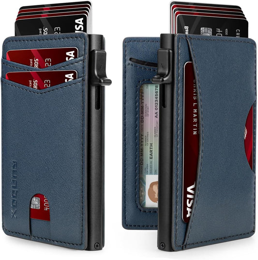 Slim Card Wallet for Men with ID Window – Minimalist RFID Wallet, Pop-Up Function, Ultra Thin Design, Metal Business Card Case Holds 8+ Cards, Gifts for Men, Men's Accessories