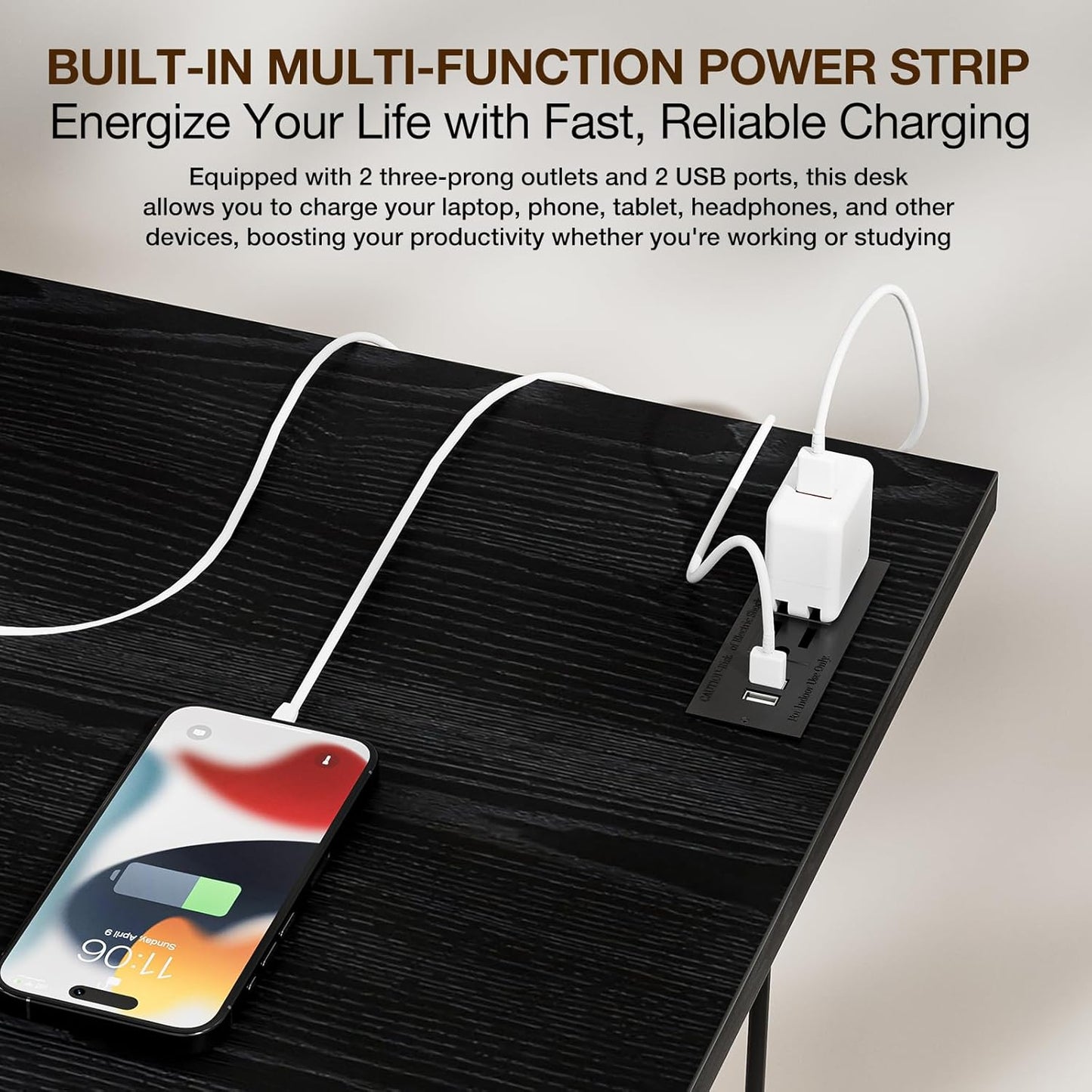 TEMI Small Computer Desk Folding Table - No Assembly, Compact 44.3" Foldable Desk with Power Outlets & USB Charging Port, Portable Small Office Desk, Ideal Mini Study Table, Dark Oak