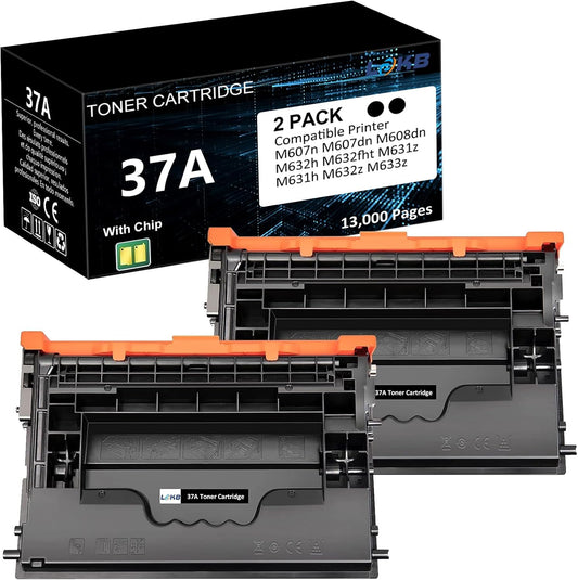 37A Black Toner Cartridges Replacement Compatible for 37A CF237A M607 M608 Toner Enterprise M607n M607dn M608n M608dn M608x M609 MFP M631 M632 M633 Printer (2 Black)