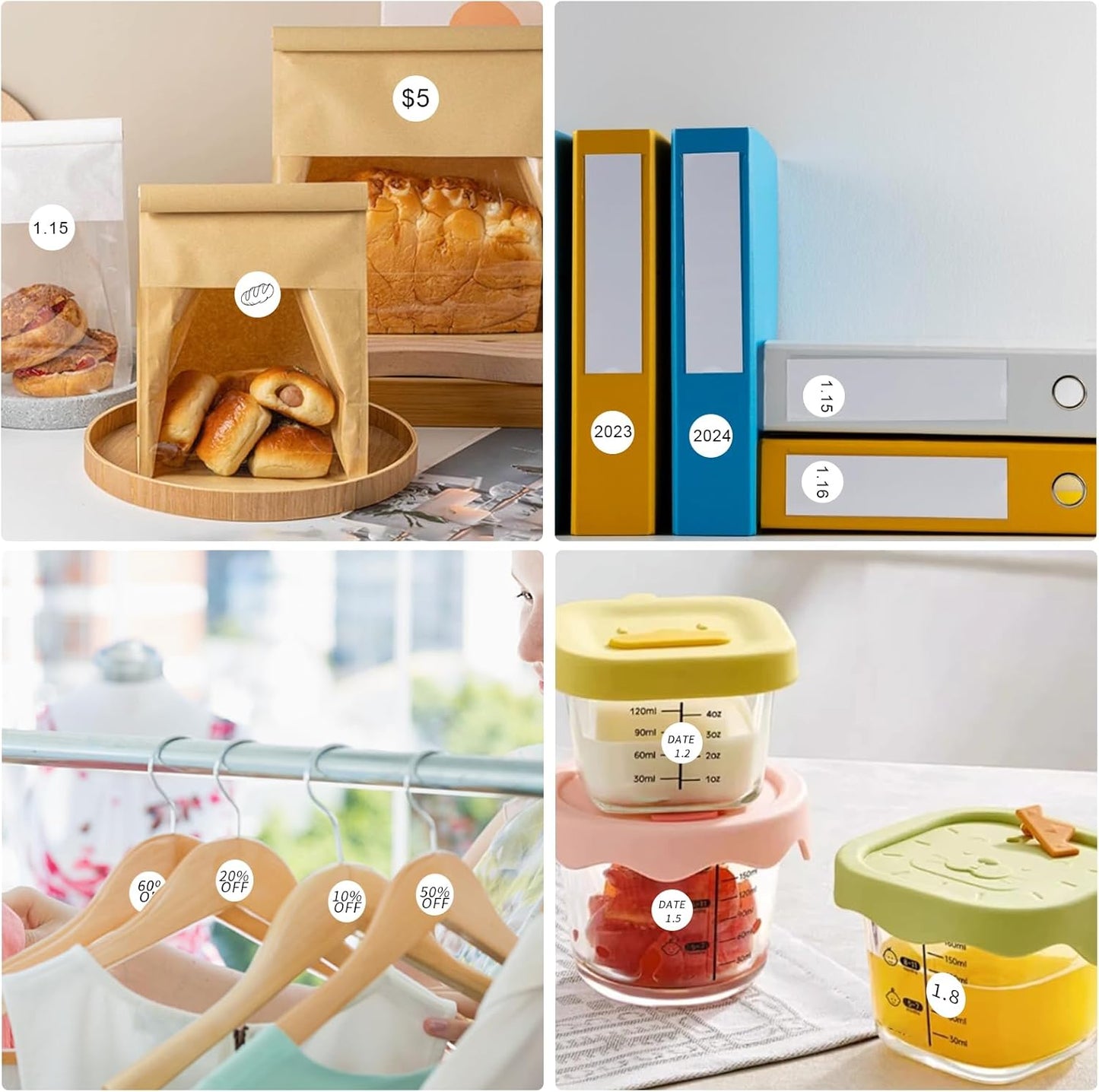 1 Inch White Round Thermal Sticker Labels, Self-Adhesive Circle Direct Thermal Label, Multi-Purpose Roll Sticker with Perforation Line（ 1000 Labels, 1 Roll ）