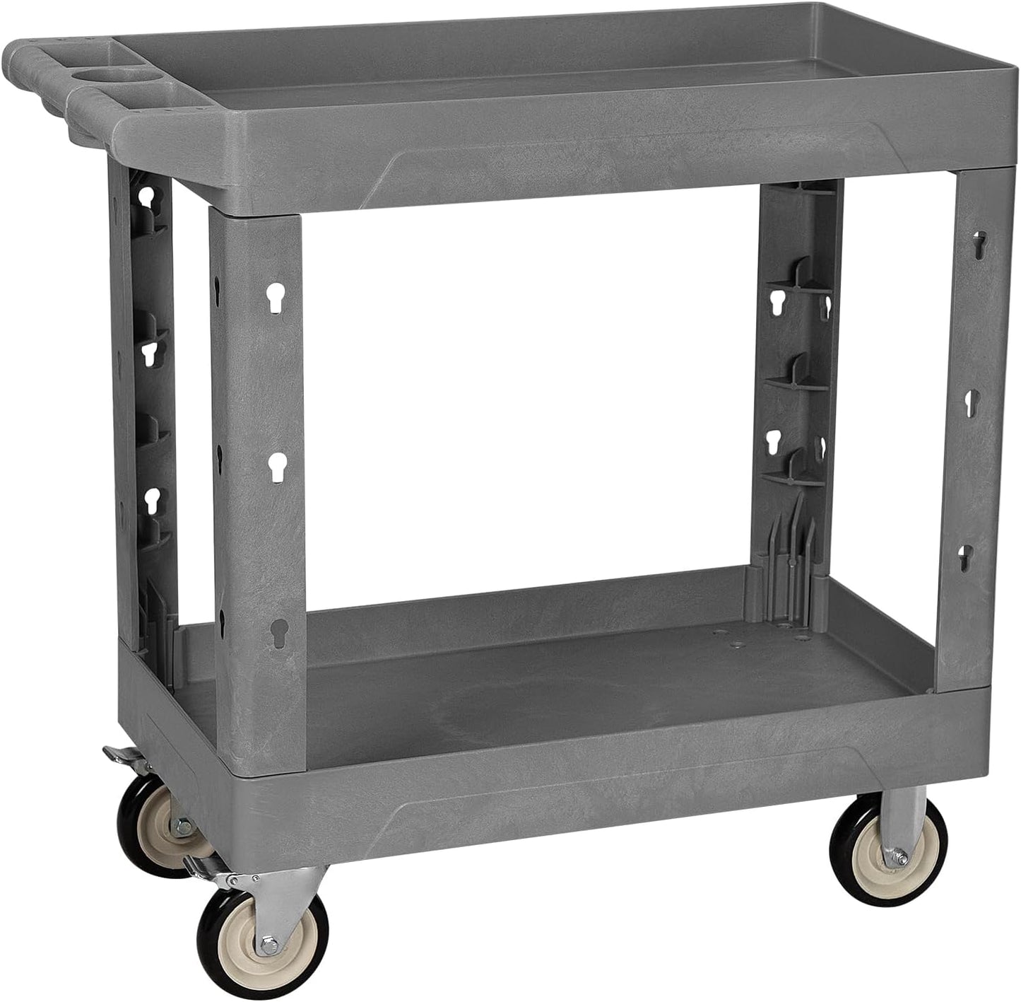 Service Utility Plastic Tool Cart, 34 x 17-Inch Rolling Cart with Deep 2-Shelf Heavy Duty Wheels, 550 lbs Capacity Organizer for Garage, Warehouse, Workshop