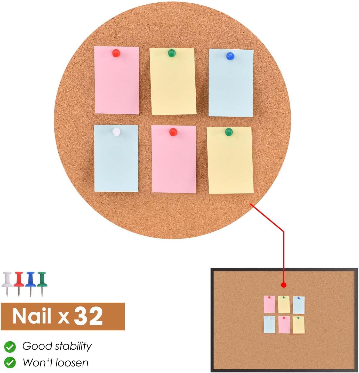 Board2by 2-Pack Cork Board Bulletin Board 20“ x 30”, Black Wood Framed Corkboard, Office Board for Wall Cork, Large Wall Mounted Notice Pin Board with 32 Push Pins for School, Home & Office