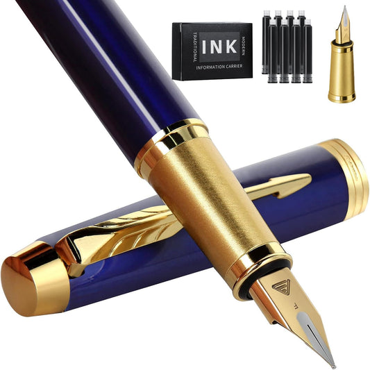 Fountain Pen,luxury pens,Fine point smooth writing pens for journaling fancy pens with Gift Case 10 black ink cartridges an ink converte nice pens writer gifts（Bule）