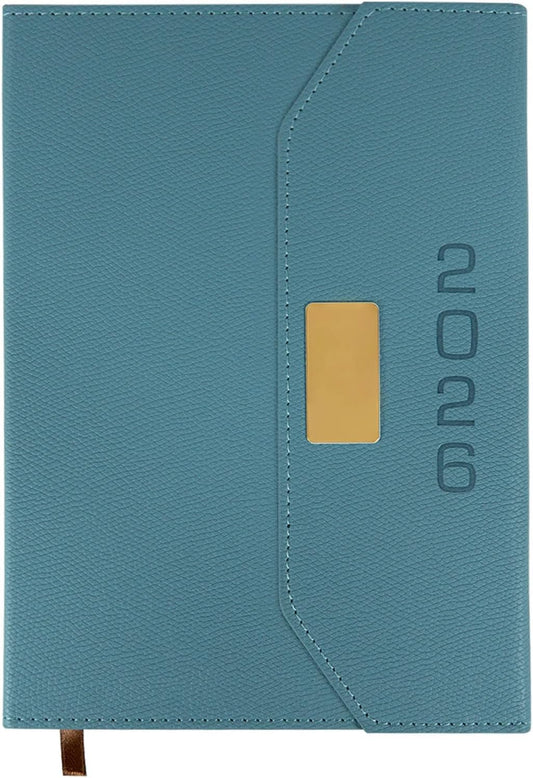 2026 Daily Monthly Planner - Calendar, January - December 2026, 100GSM Thick Paper, Leather Cover, Planner with Hourly Schedule,6.1" x 8.2", Daily Inside Page - Monthly Inside Page, Pen Holder, Bookmarks (Light blue)