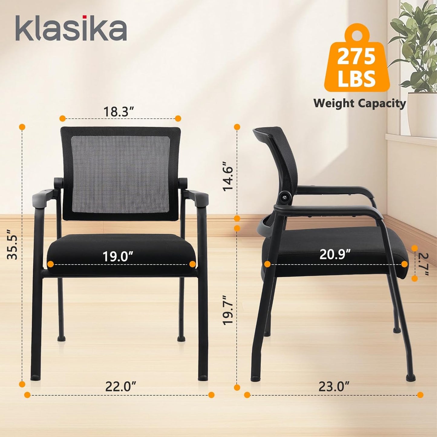 Desk Chair No Wheels with Adjustable Mesh Backrest, Arm Chair with Ergonomic Lumbar Support and Thickened Seats Cushion, Waiting Room Chairs for Office School Church Guest Reception, 4PACK