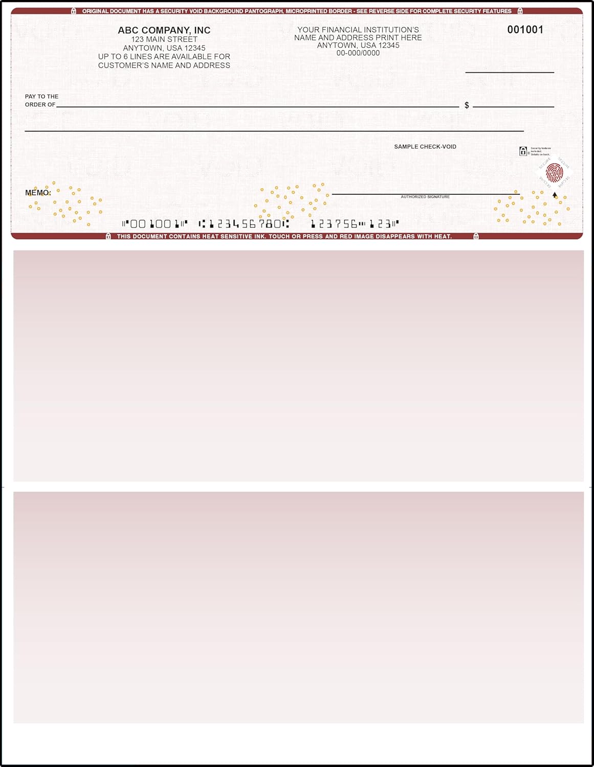 Burgundy High Security Checks on Top Compatible w/QB accounting software - Custom Computer Checks on Top (2000)