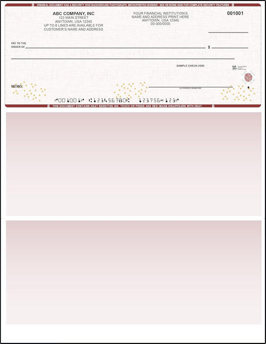 Burgundy High Security Checks on Top Compatible w/QB accounting software - Custom Computer Checks on Top (100)