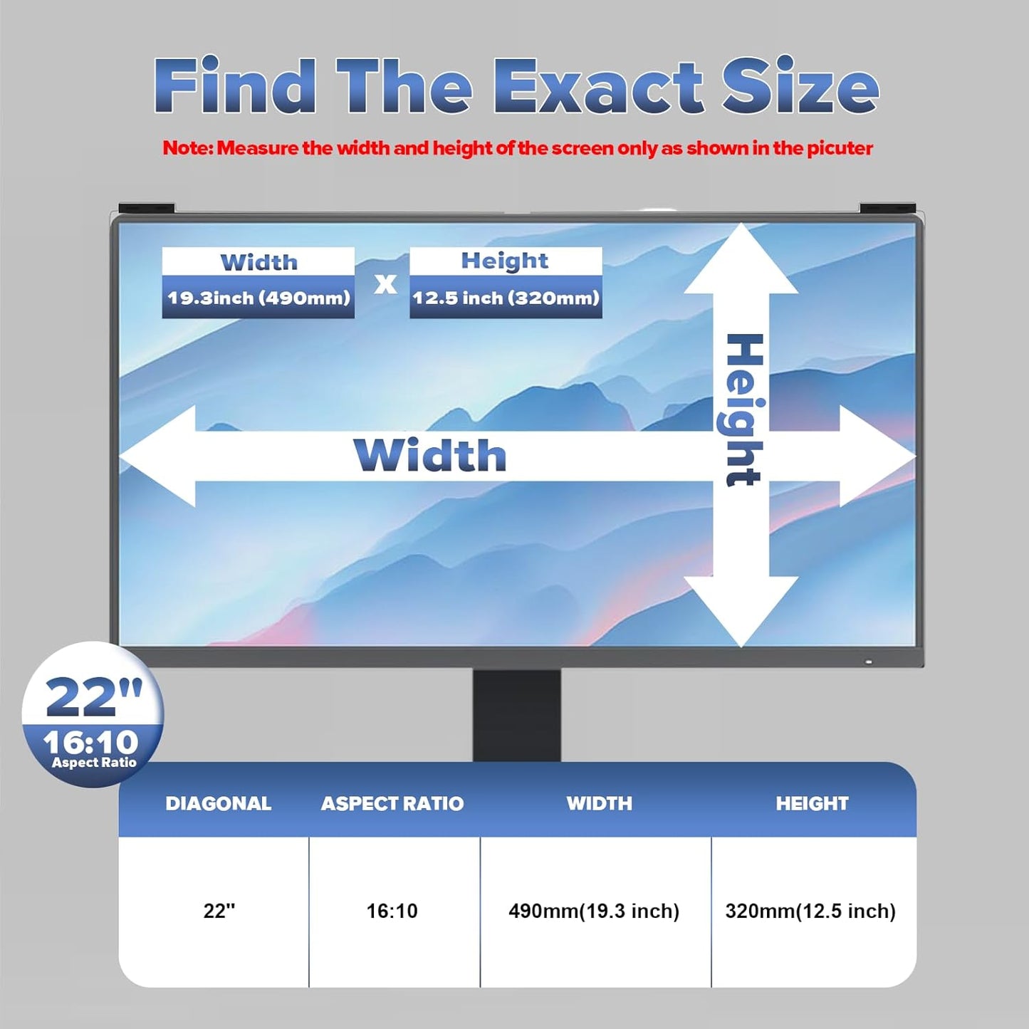 Computer Privacy Screen Filter 22 Inch, 9H Hardness Hanging Computer Screen Privacy Shield Compatible with 16:10 Widescreen Monitor, Eye Protection and Blue Light Blocks