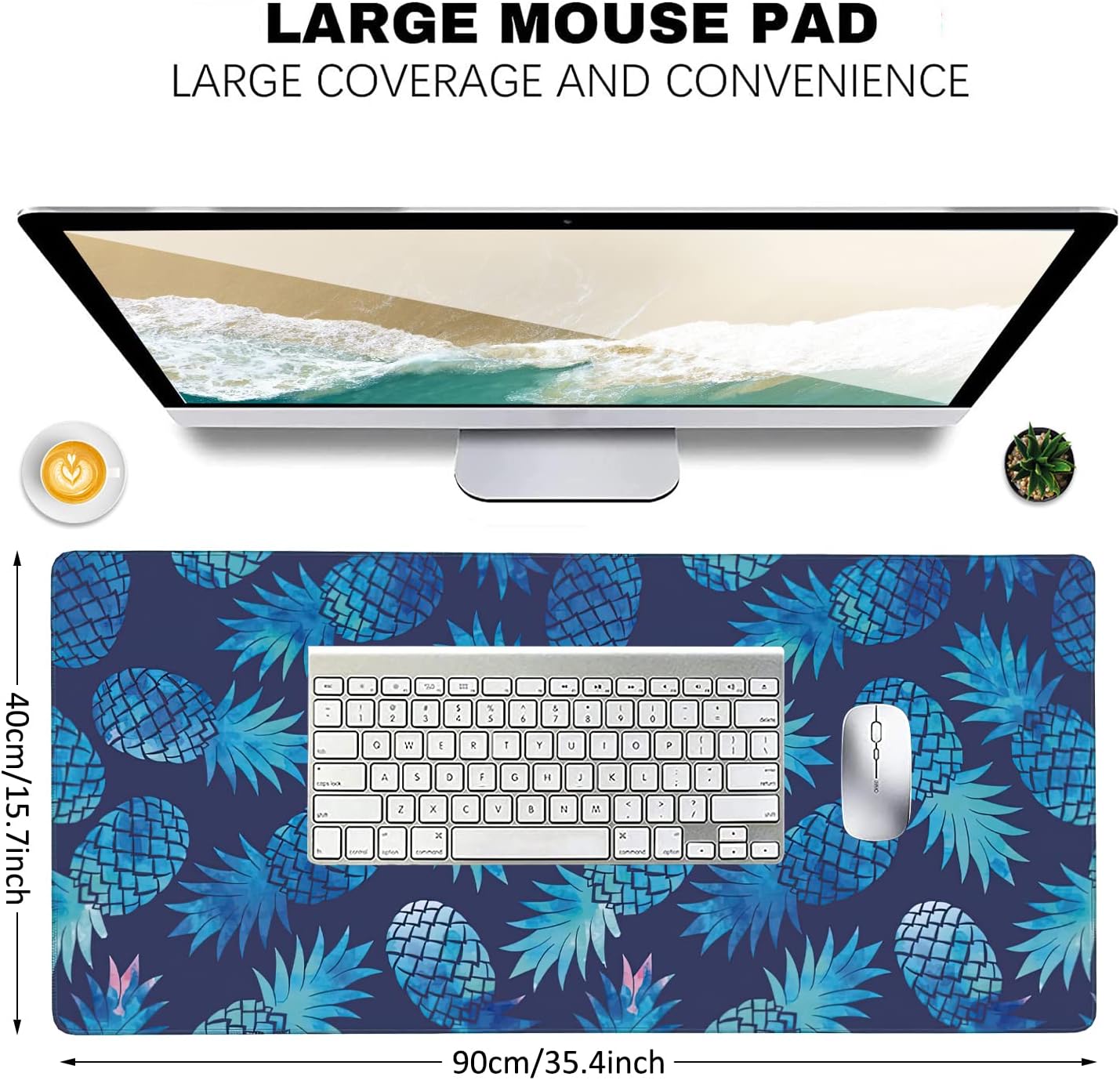 Watercolor Vintage Pineapple Extended Gaming Mouse Pad Large Desk Mat with Non-Slip Rubber Base and Stitched Edges,Keyboard Mouse Mat Desk Pad for Work,Game,Office,Home 35.4 * 15.7 Inch