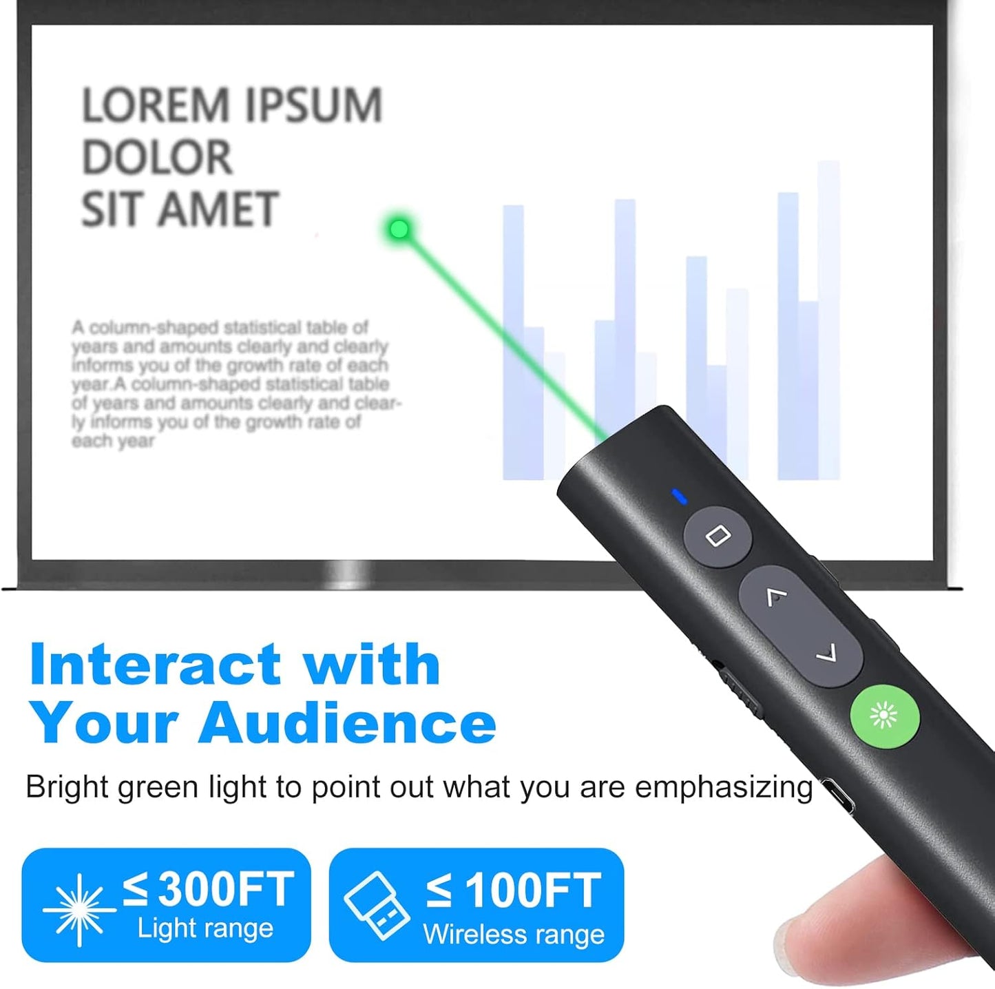 Rechargeable Presentation Clicker for PowerPoint Green Light Pointer, USB-A/USB-C Wireless Presenter Remote, Google Slide Advancer Smart Board Slideshow PPT Clicker for Mac/Laptop/Computer/Office