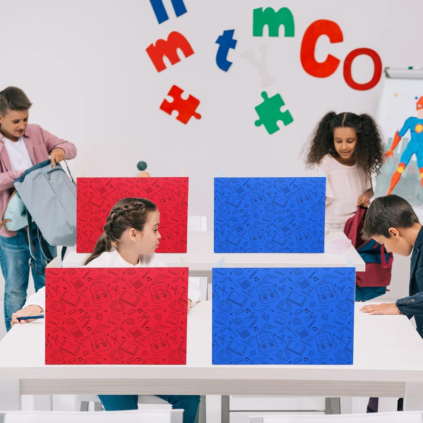 Crtiin 24 Pcs Privacy Folders for Students Desk Dividers Standard School Privacy Cardboard Board Testing Dividers Shield for Classroom Teacher Supplies Keep Eyes from roving(Cute)