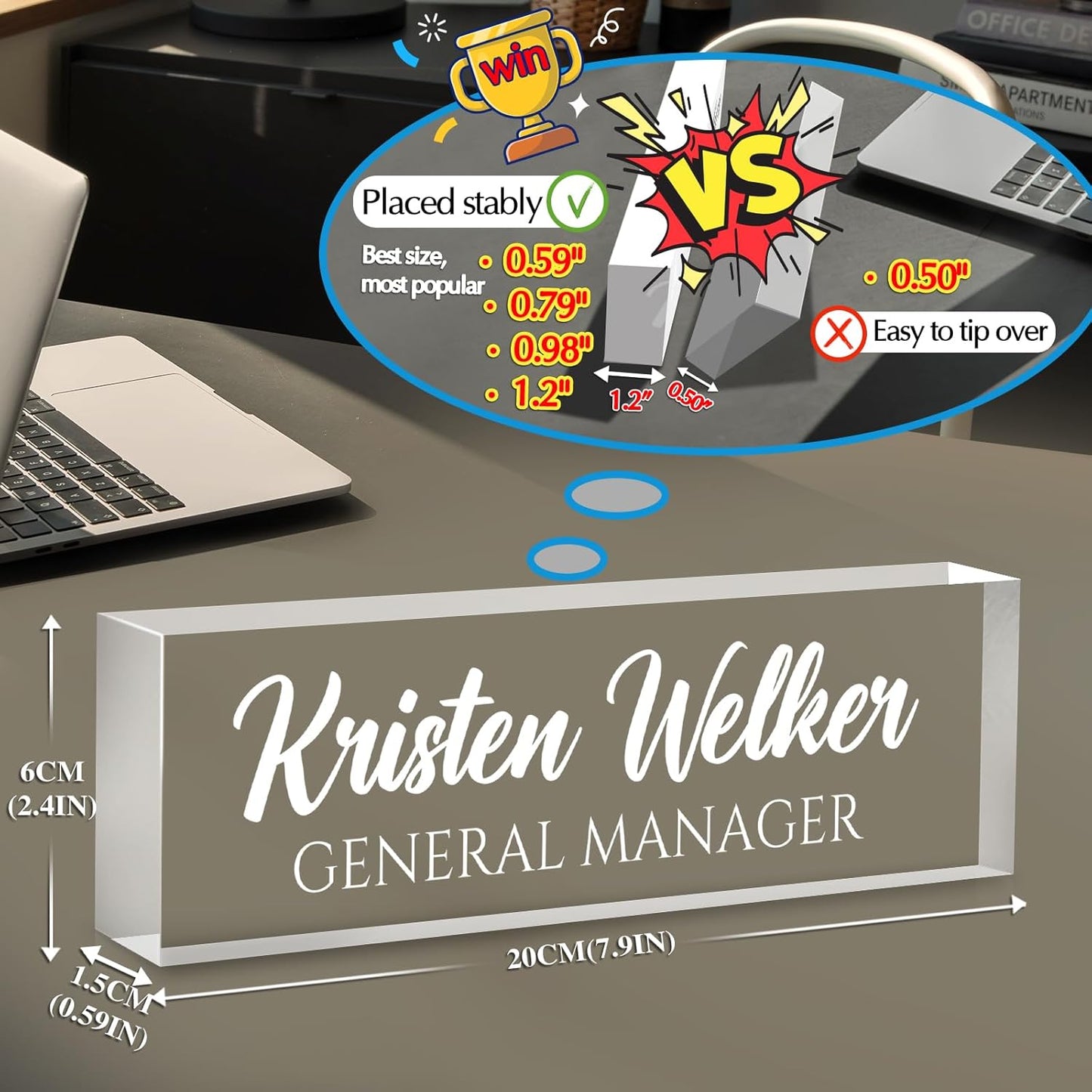 Personalized Name Plate for Desk - Custom Engraved Name Plates for Man - Boss Day Gifts for Boss - Acrylic Office Decor Appreciation Gifts for Teacher Nurse Coworker Social Worker (Transparent - 1)