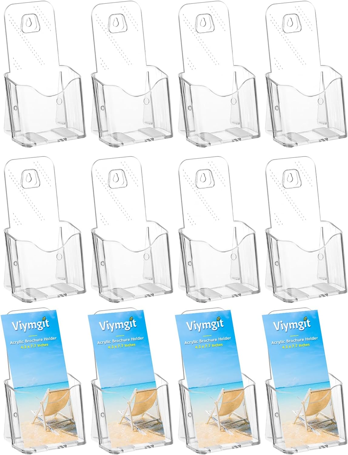 Brochure Holder Stand, 12 Pack 4 inches Acrylic Pamphlet Display Stand Wall Mount/Countertop, Clear Plastic Trifold Rack Card Holder for Organizer Flyer, Leaflets, Document, Literature