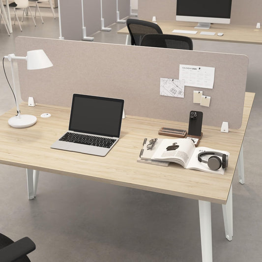 Bush Business Furniture 58W Desktop Privacy Screen in Warm Beige, Desk Mounted Office Partition with Acoustic Sound Dampening Panel