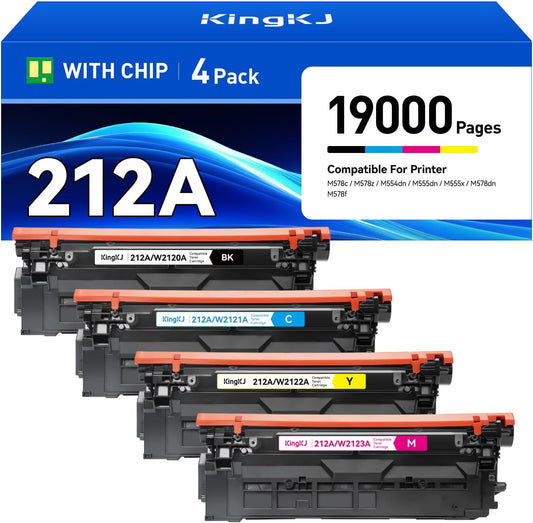 212A Toner Cartridges 4 Pack with Chip Compatible for HP 212A W2120A 212X W2120X Color Laserjet Enterprise MFP M578c M578z M554dn M555dn M555x M578dn M578f M555 M554 M578 Printer Ink All-in-One Black