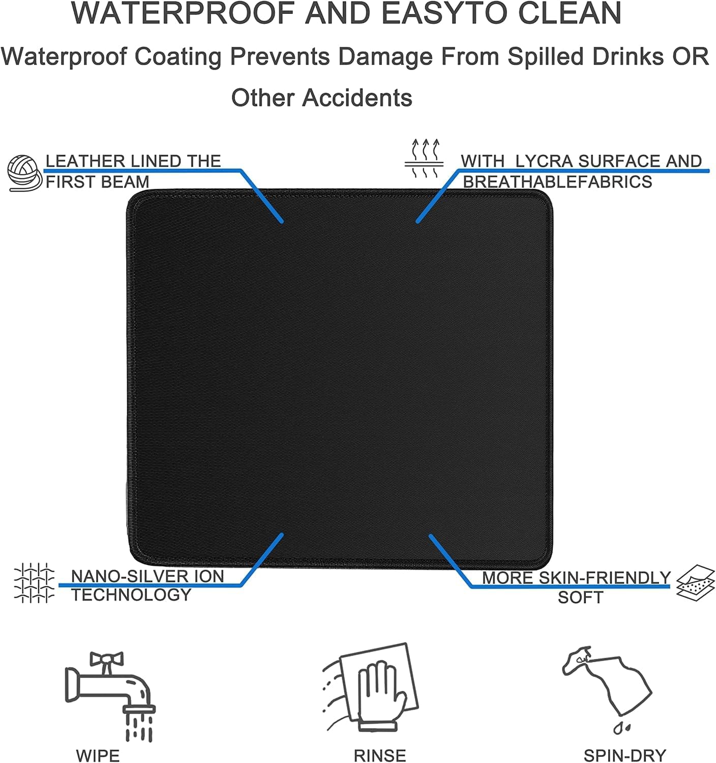 Mouse pad, Gaming Mouse pad Durable Stitched Edge, Premium-Textured Water Resist Mousepad, Non-Slip Rubber Base Mouse Pads for Computers, Laptop, Gaming, Home, Office, 11.8 x 9.9 in, Black