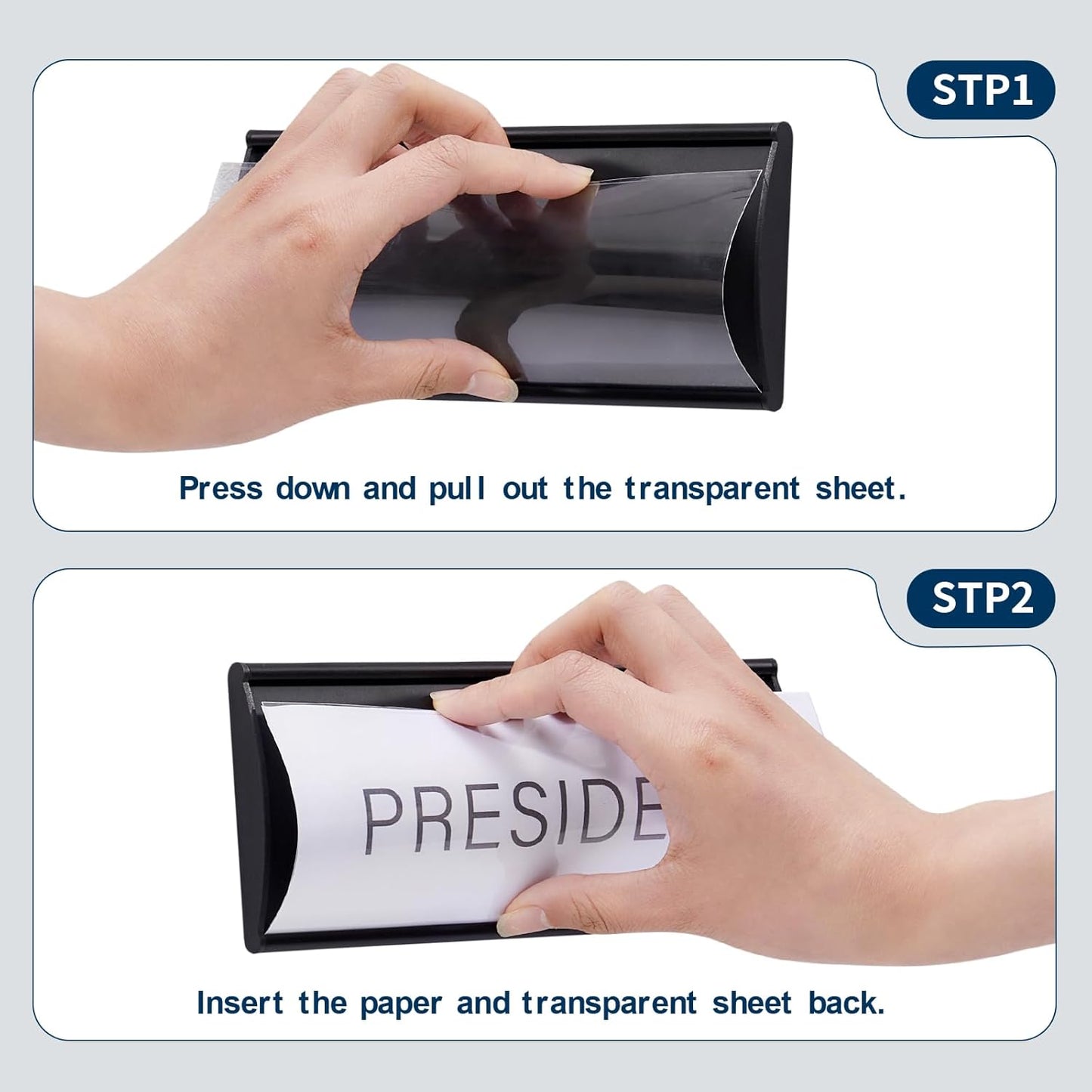 6 Pcs Office Door Signs - 8" x 3" Curved Name Plate Holders for Office, Wall-Mount Door Signs with Plastic Film and Adhesive Tape (Black)