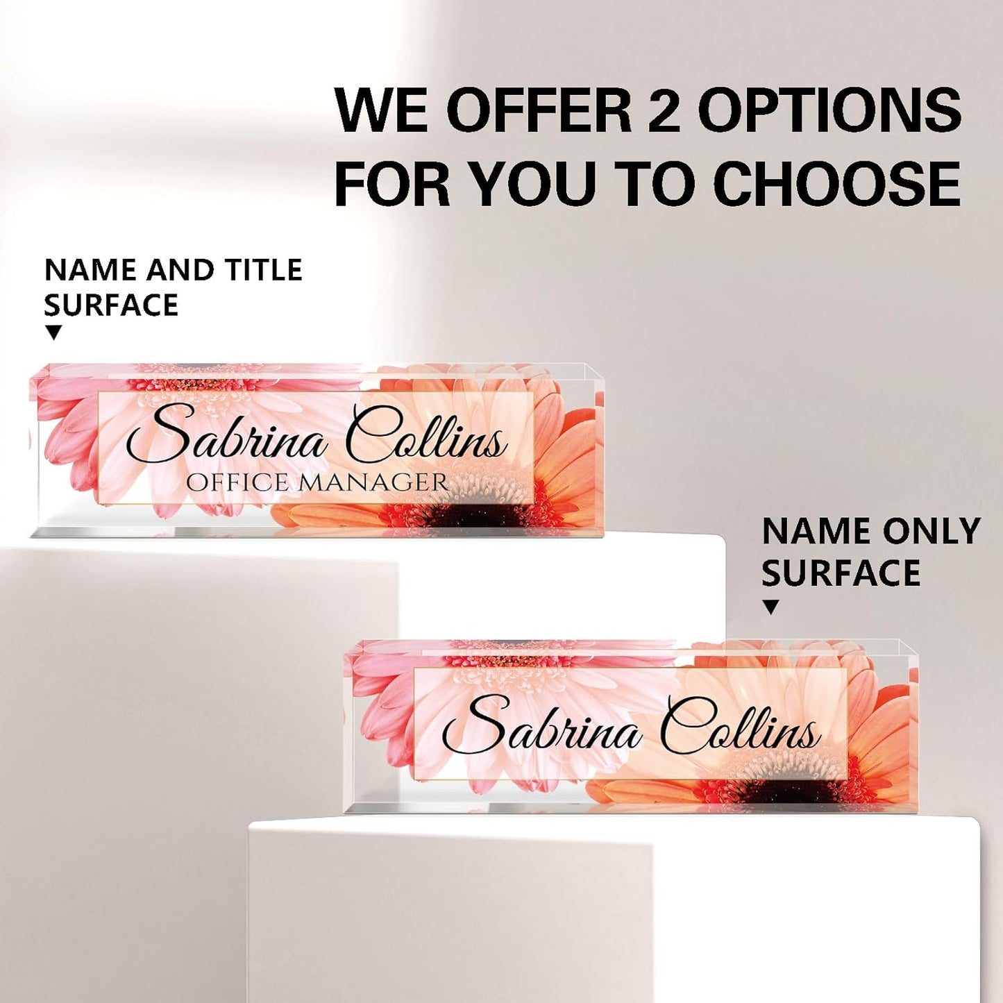 Name Plate for Desk, Desk Name Plate Personalized, Office Decor for Women Men, Acrylic Desktop Accessories, Office Appreciation Gifts for Boss Social Workers Nurse Teacher Employee (Sunflowers A)