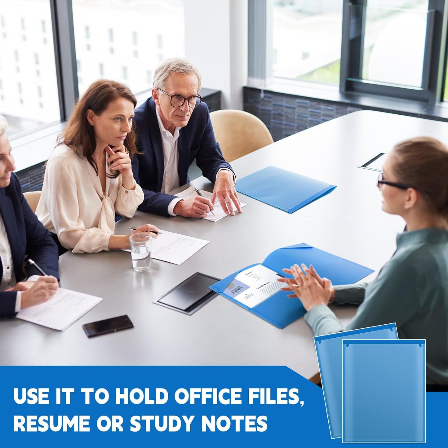 Henoyso 150 Pcs Plastic Folders with Clear Front Pockets Bulk Heavy Duty File Folders with 2 Pockets and Card Slot for Student Teacher Back to School Supplies Office Presentation (Blue)