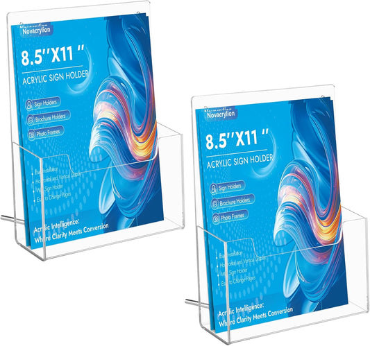 Acrylic Brochure Holder 2-Pack – Trade Show & Vendor Booth Must-Have 8.5×11 Clear Trifold Rack, Wall/Counter Mount, Durable Flyer Display