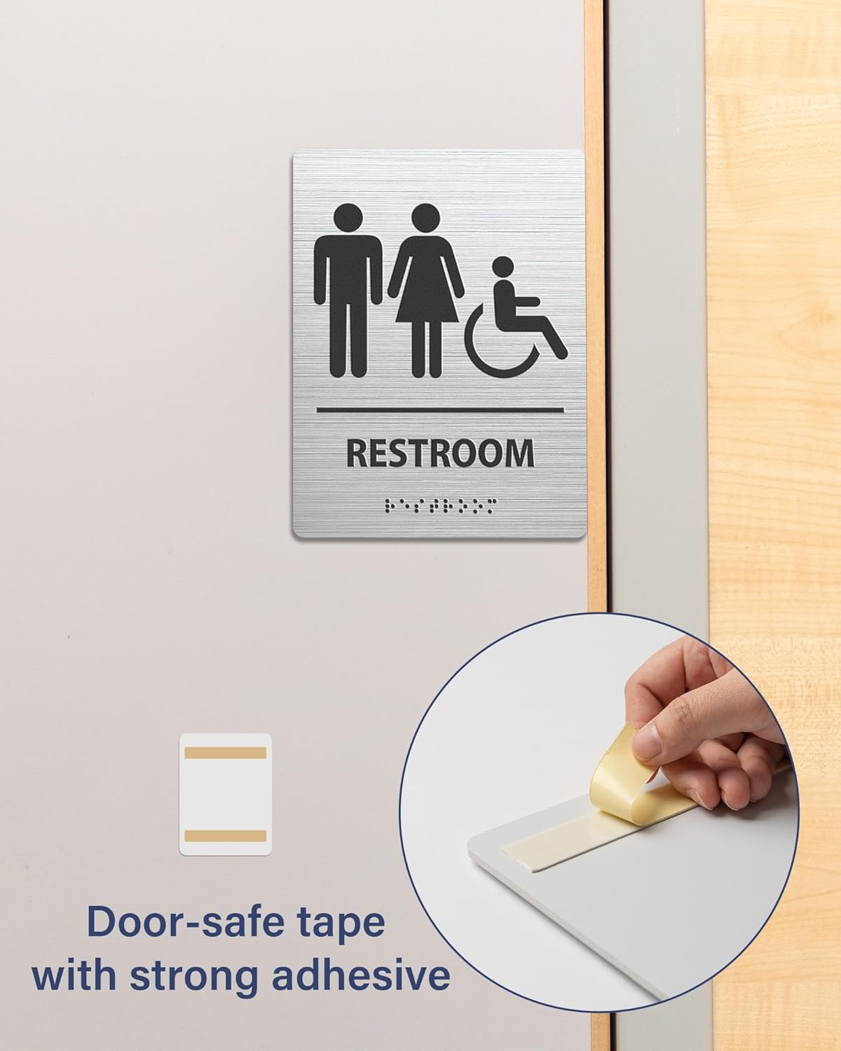 ADA-Mark Modern Restroom Sign for Business - 2PK ADA Compliant Braille Bathroom Sign with Easy Installation - 6" W x 8" H