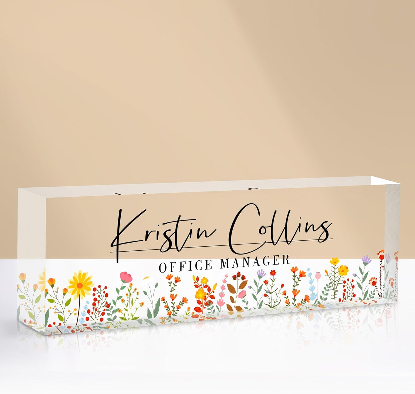 Custom Name Plate for Desk, Acrylic Office Decor For Women Men, Personalized Office Desk Accessories, Teacher Employee Appreciation Gifts For Social Worker Boss Coworkers (Flowers-1)