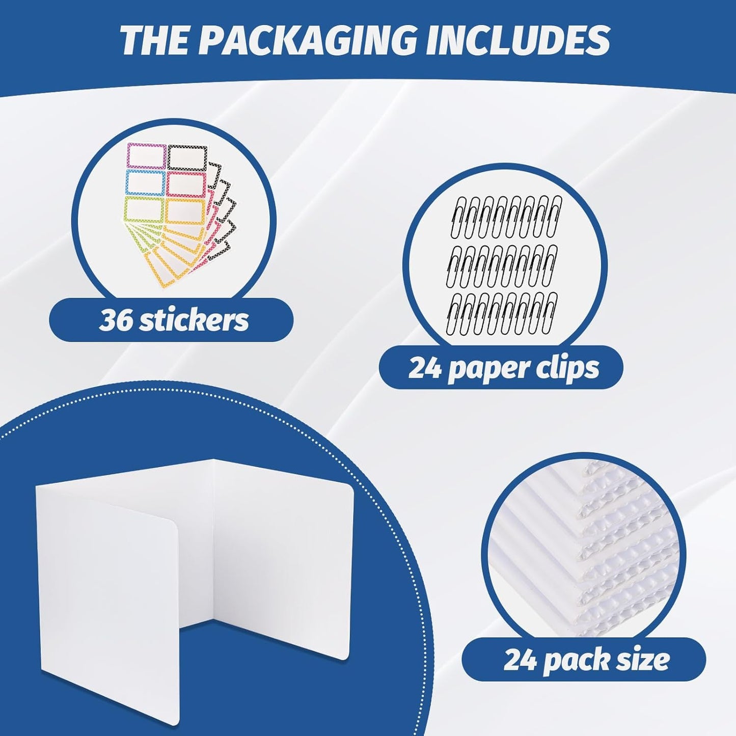 24 Pack Desk Dividers for Students,3-Fold Privacy Screens,Testing Dividers for Classroom Waterproof,Plastic Easy Clean Privacy Shields for Student Includes Extra Labels