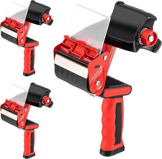 Hicarer 3 Pcs 3 Inch Packing Tape Gun Heavy Duty Tape Dispenser Non Slip Silicone Handle Portable for Shipping, Moving, Carton and Box Sealing