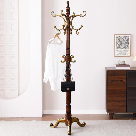 Wooden Coat Racks, Retro 78" Coat Tree with 12 Hooks & Stable Triangular Base, Entryway Coat Rack Freestanding for Hat, Clothes, Scarves, Handbags, Umbrella (Vintage)