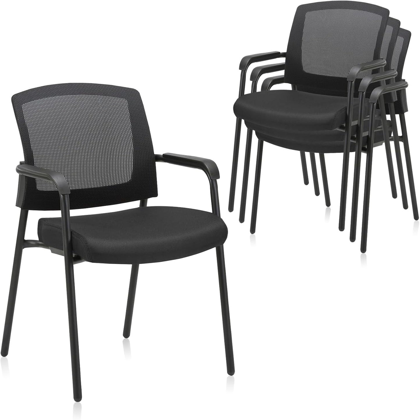 CLATINA Office Reception Guest Chair Mesh Back Stacking with Ergonomic Lumbar Support and Thickened Seat Cushion for Waiting Conference Room Black 4 Pack