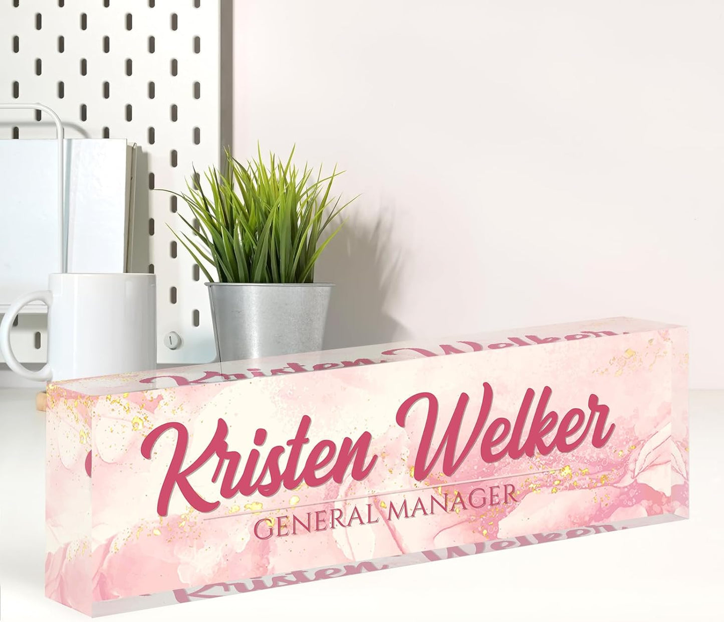 Name Plate for Desk, Desk Name Plate Personalized, Office Decor for Women Men, Acrylic Desktop Accessories, Office Appreciation Gifts for Boss Social Workers Nurse Teacher Employee (Pink Coast)