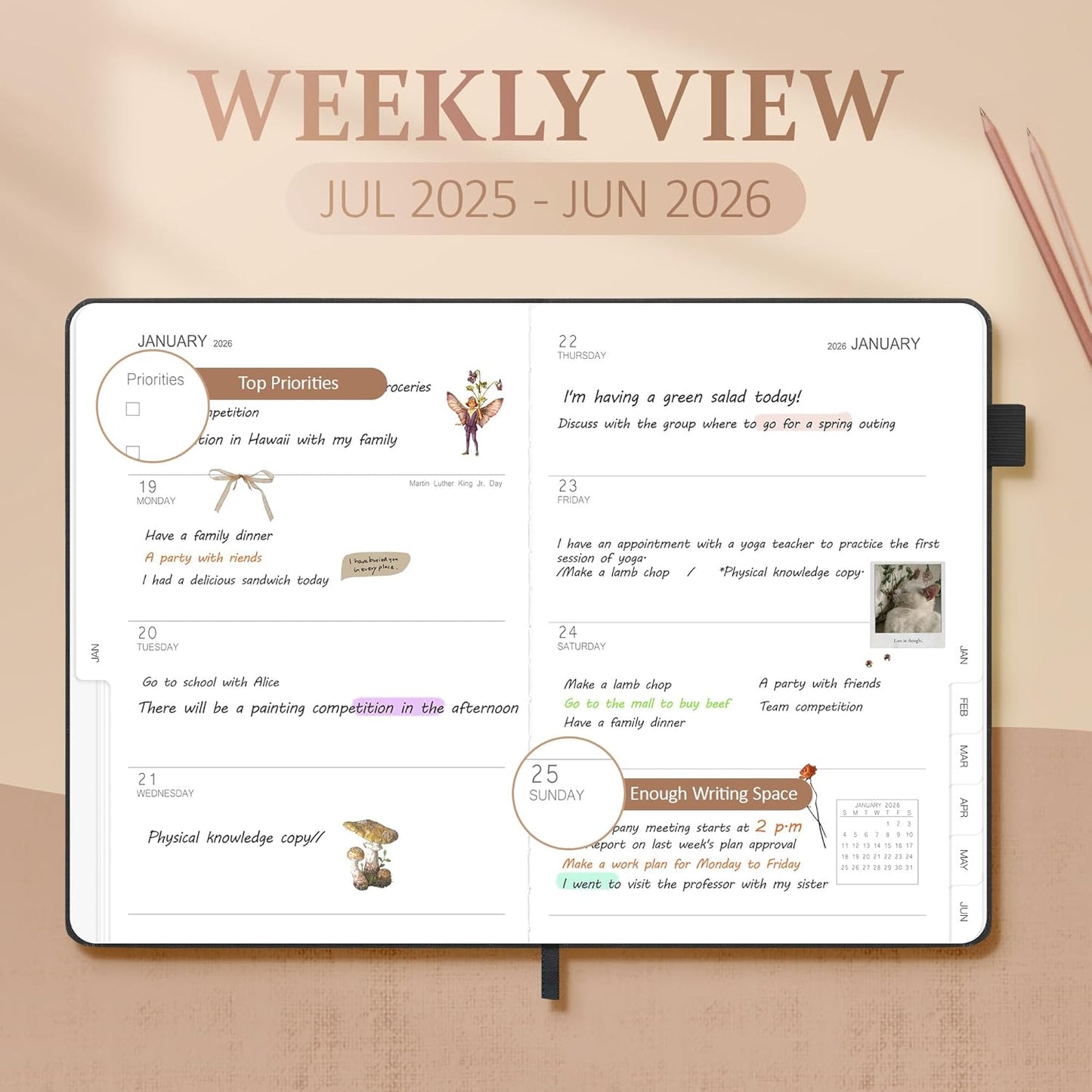 Planner 2025-2026, Academic Linen 2025-2026 Monthly Planner July 2025 to June 2026, Weekly & Daily Organizer with Tabs, Note Pages, Hardcover 5.65" x 8.15"- Ideal for School, Work & Productivity-Black