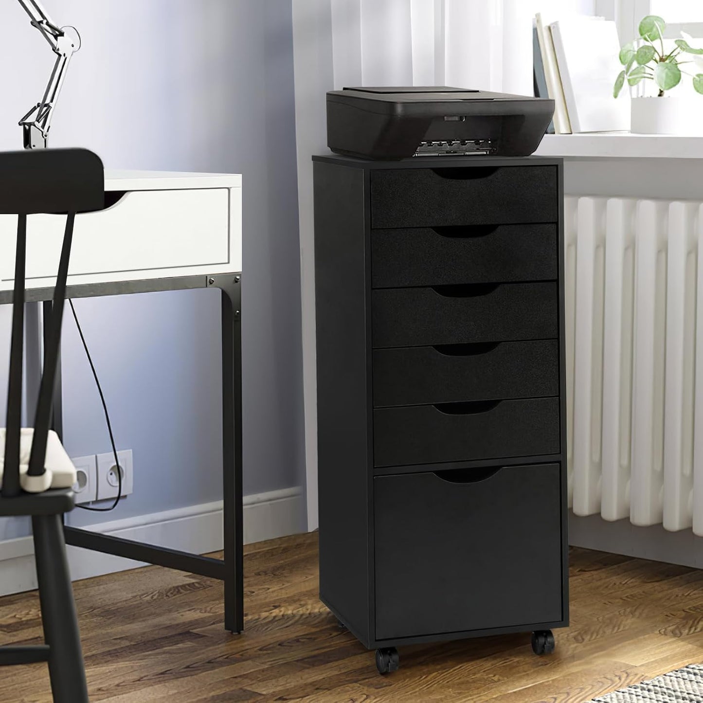 TUSY 5-Drawer Storage Cabinet, File Organizer with Caster Wheels, Chest of Drawers, Mobile File Cabinets, File Cabinets for Home Office, Under Desk Cabinet, Organization and Storage for Office, Black