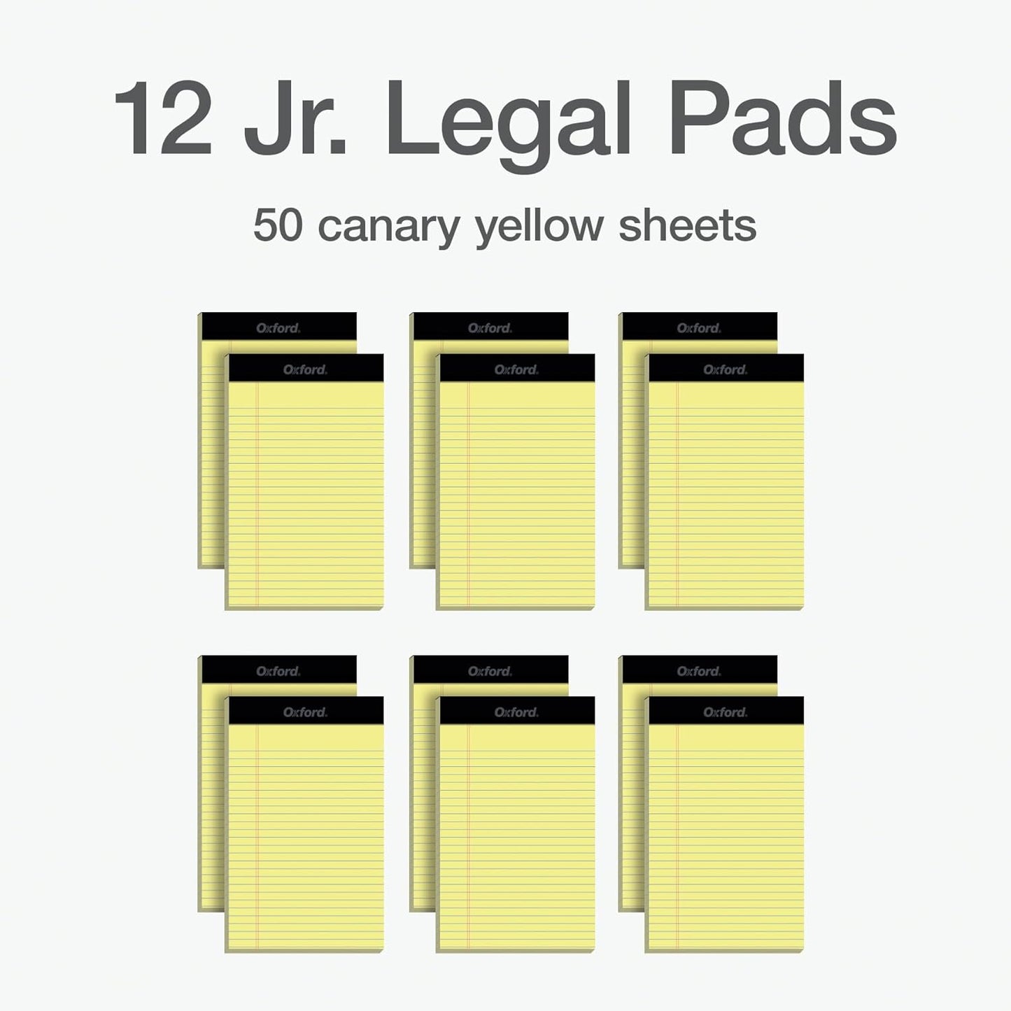 Oxford 5 x 8 Legal Pads, 12 Pack, Narrow Ruled, Yellow Paper, 50 Sheets Per Writing Pad, Made in the USA (74017)