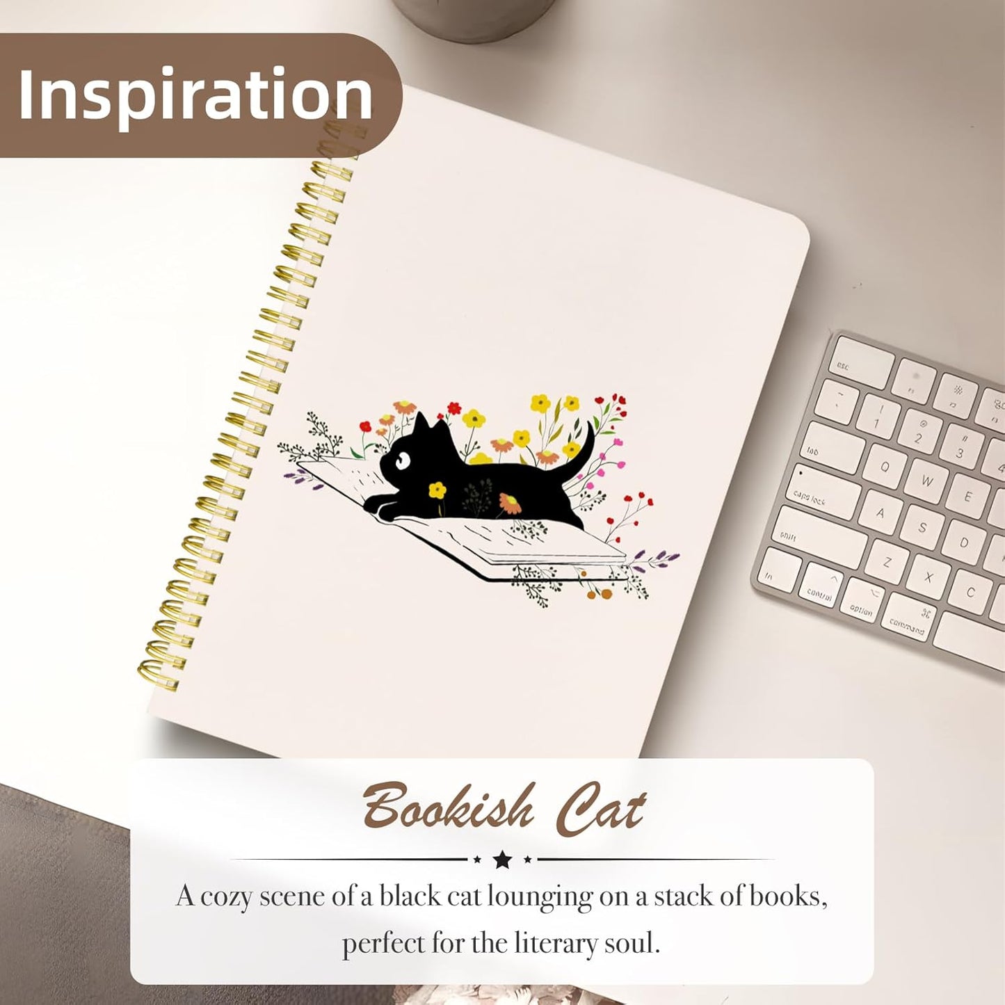 Cute Spiral Notebook journal B5 Aesthetic Pretty Design for Women Girls Kawaii with Pocket, 10 x 7.2 inch, Lined, Cat Book