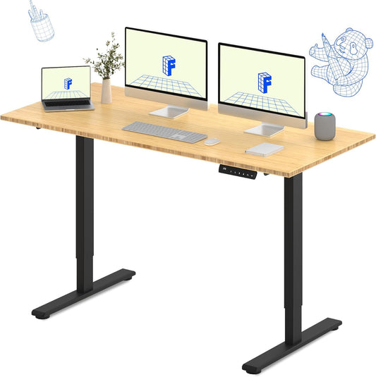 FLEXISPOT E3 Bamboo Dual Motor 72x30 Inch Electric Height Adjustable Standing Desk Whole-Piece Board Desk Sit Stand Up Desk (Black Frame + Bamboo Desktop)