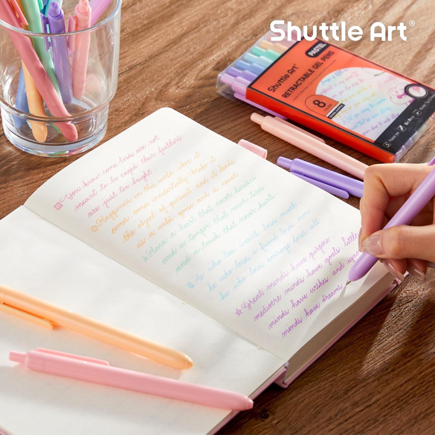 Shuttle Art Colored Retractable Gel Pens, 8 Pastel Ink Colors, Cute Pens 0.7mm Fine Point Quick Drying for Black Paper Writing Drawing Journaling Note Taking School Office Home