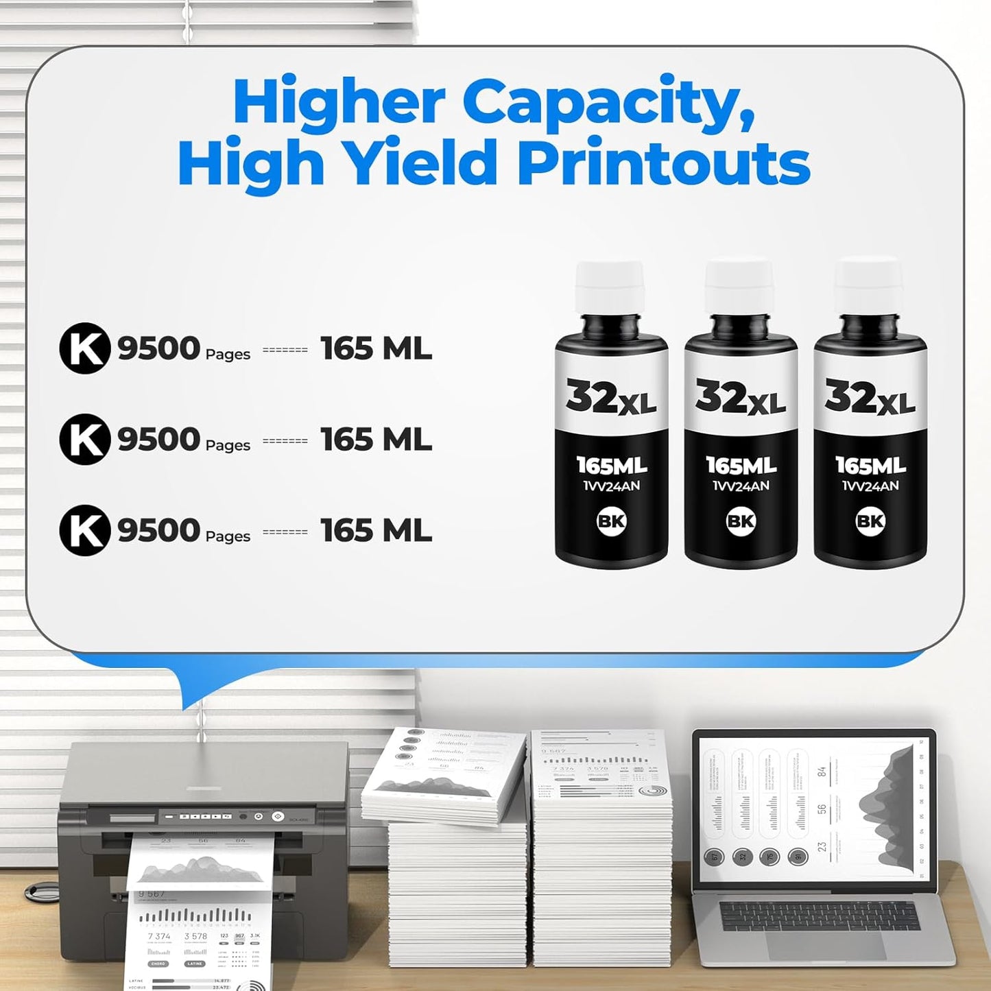 32XL Black Ink Bottle Set, Smart Tank 7602 5101 651 6001 5000 Ink Refill Compatible with HP 32XL Black Ink Bottle Set for Smart Tank 5101 7602 651 5000 5103 6001 7301 7302 7001 5102 7006 7002 Printer