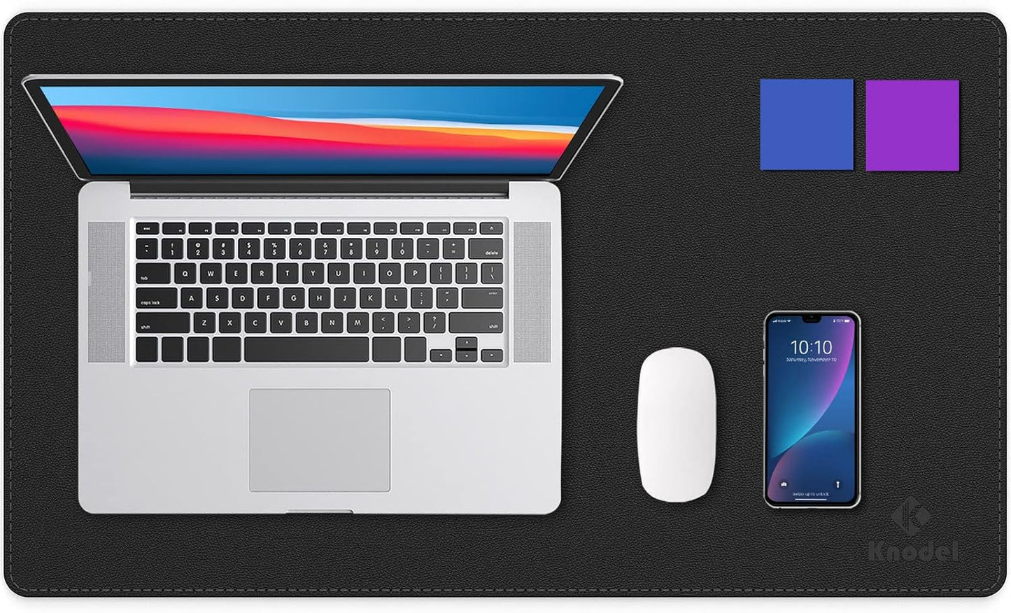 K KNODEL Desk Mat, Blotter, Dual-Sided Office Desk Pad, Waterproof Desk Mat for Desktop, Desk Blotters, PVC Leather Pad Protector (Black, 23.6" x 13.8")