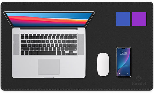 K KNODEL Desk Mat, Blotter, Dual-Sided Office Desk Pad, Waterproof Desk Mat for Desktop, Desk Blotters, PVC Leather Pad Protector (Black, 23.6" x 13.8")